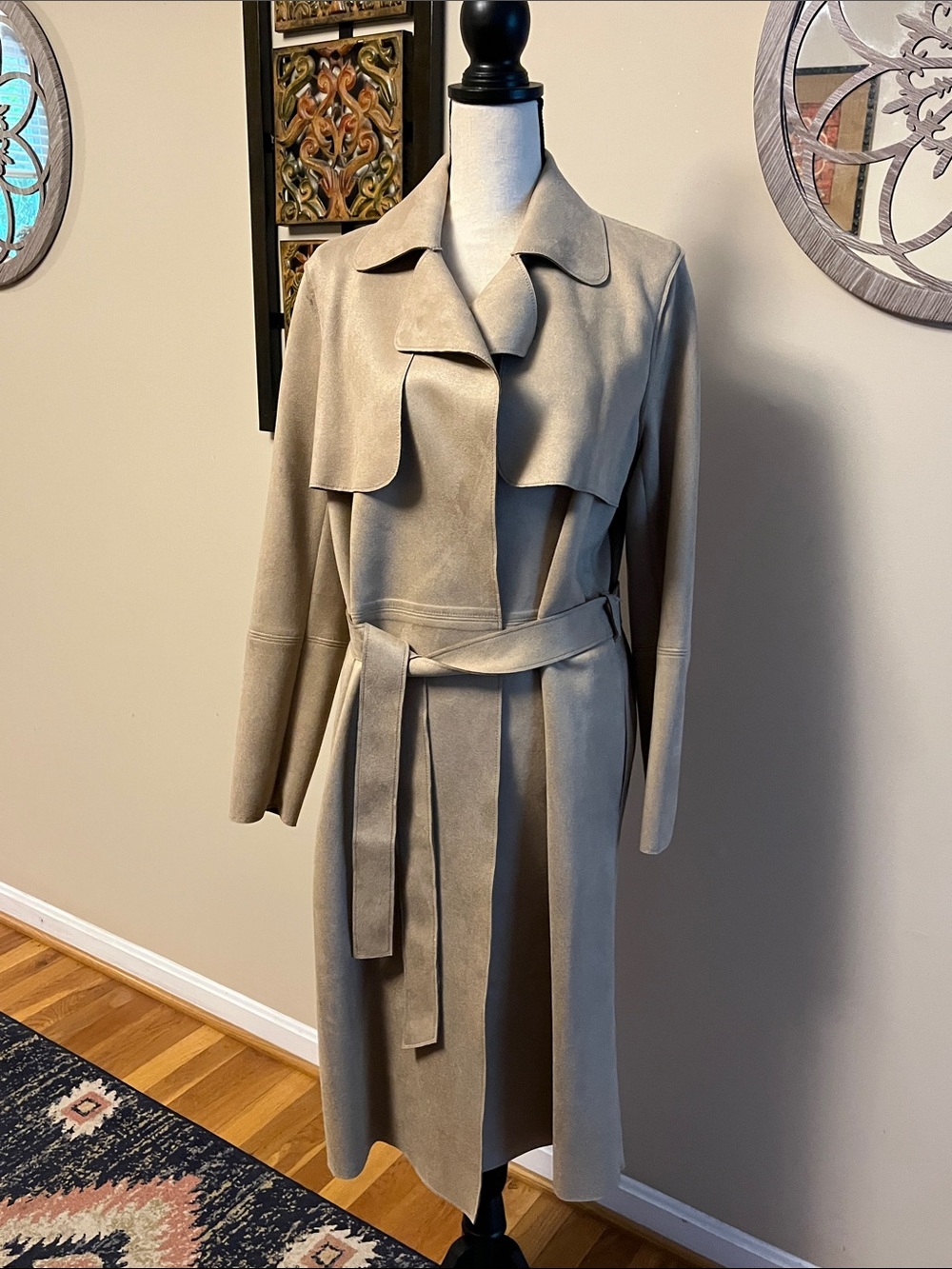 H&M Taupe Long Belted Trench Coat, small , new